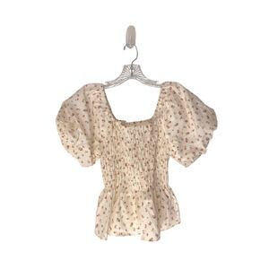 Passport Blouse Coquette Floral Whimsical Puff Sleeve Smocked Milkmaid XL